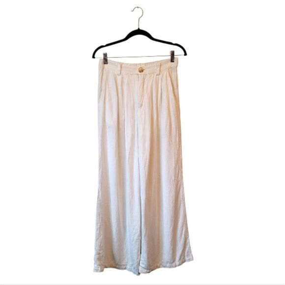 Mable Women's White Linen Blend Flowy Wide Leg Pants Size M - Picture 1 of 6